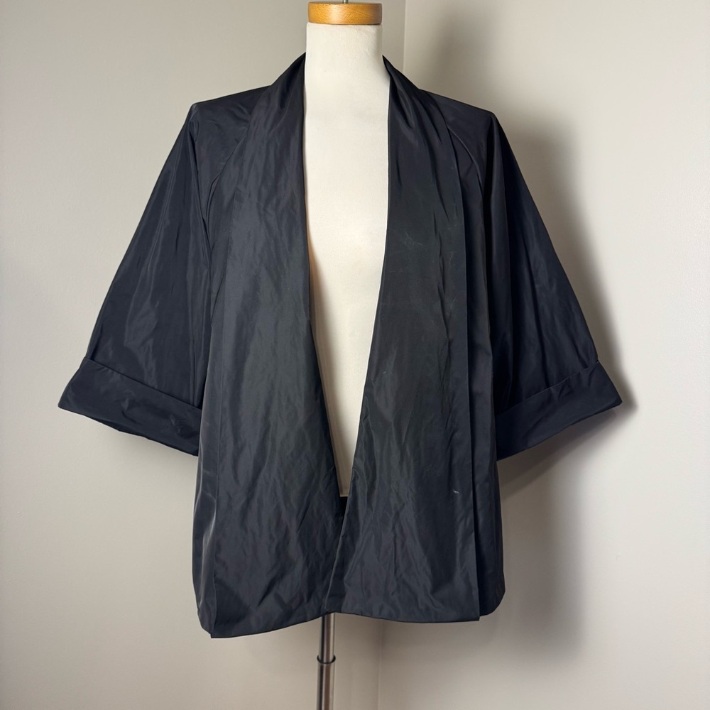 PLANET by Lauren G Nylon 3/4 Sleeve Structured Modern Blazer BLACK / ONE SIZE